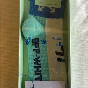 Off-White Teal and Blue Athletic Socks